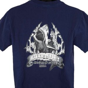 Great White Shark T Shirt Mens Size Medium Blue Bite Me Hawaiian Style Kona USA